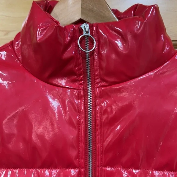 Love tree red pleather puffer jacket coat size M - Picture 2 of 13
